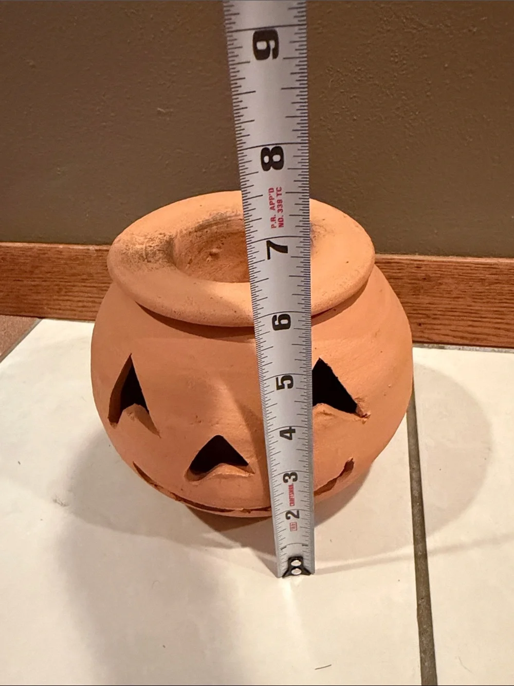 Vtg Hewell’s Pottery GA Terra Cotta Pumpkin with Hat Jack O' Lantern